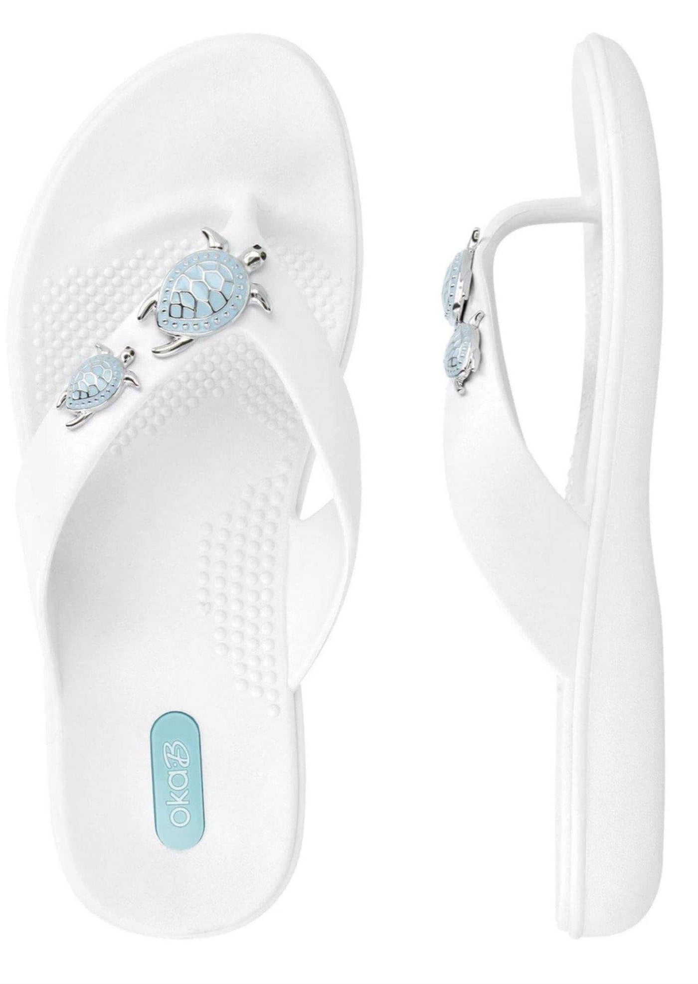 Brand: Oka-B - Oka-B Theresa White Sea Turtle Sandals -  beach, Beach Wear, Featured, Flip Flops, Flower, Made in America, made in usa, Sandals, Shoes made local, Spring, Summer, Theresa, Turtle, White, Women - Classy Cozy Cool Boutique
