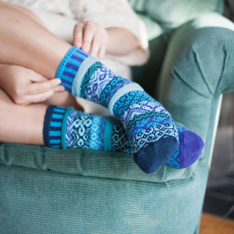 USA Made Solmate WATER Knitted Crew Socks Proudly Made USA | These socks are delightfully mismatched & so very comfortable.  Classy Cozy Cool Women's Boutique.