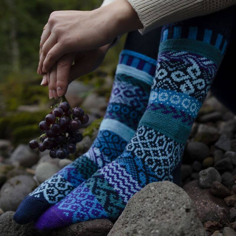 Solmate WATER Knitted Crew Socks Proudly Made USA | These socks are delightfully mismatched & so very comfortable.  Classy Cozy Cool Women's Boutique.