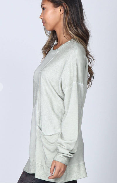 USA Made Ladies Oil Washed Premium French Terry Tunic with Front Pocket in Seashell Color |  M. Rena Style# S4472B | Women's Made in America Clothing