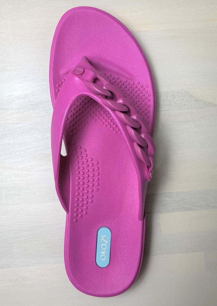 Oka-B Oliver Ginger Sangria Pink Flip Flop Sandal with Chain Accent Proudly Made in the USA! | Classy Cozy Cool Boutique