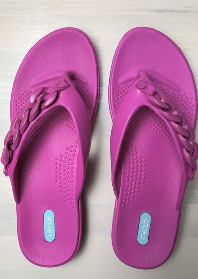 Oka-B Oliver Ginger Sangria Pink Flip Flop Sandal with Chain Accent Proudly Made in the USA! | Classy Cozy Cool Boutique