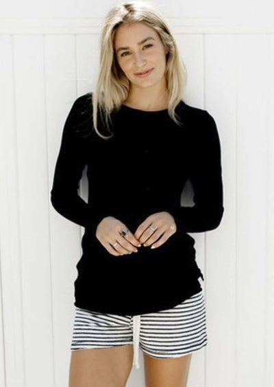 USA Made Sleepaholik Long Sleeve Ladies Premium Vintage Washed Black Crew Tee  | USA Made Cotton Fabric | Made in America Women's Boutique