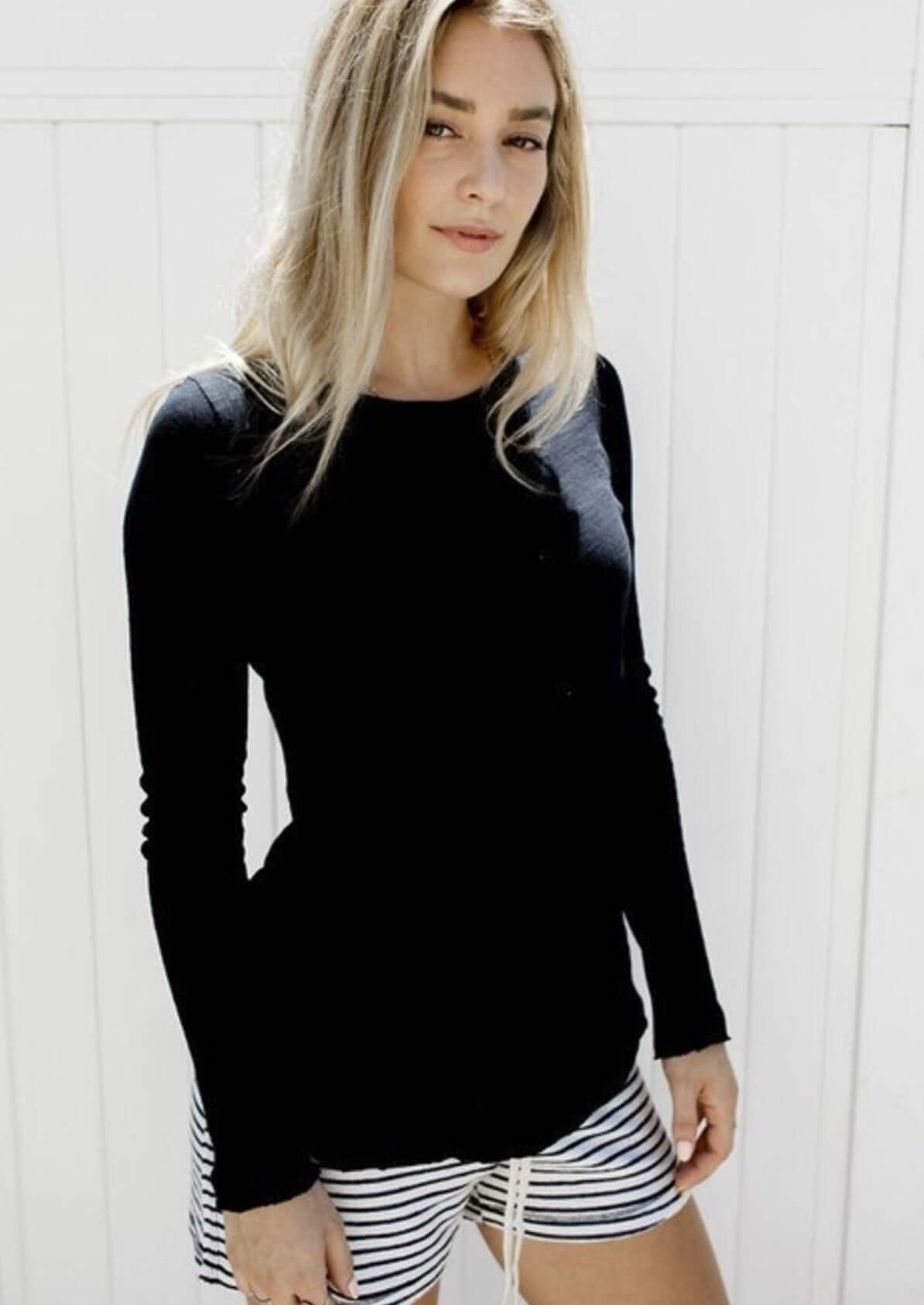 USA Made Sleepaholik Long Sleeve Ladies Premium Vintage Washed Black Crew Tee  | USA Made Cotton Fabric | Made in America Women's Boutique