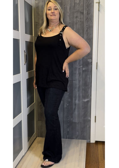 USA Made Plus Size Ladies Black Rayon Buckle Strap Tank Top Style# T6846 | Blumin Apparel | Made in USA | Classy Cozy Cool Women's Clothing Boutique
