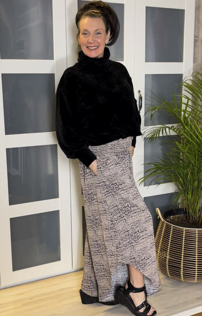 Brand: If She Loves | Be Gentle Black Chenille Mock Turtle Neck Cropped Sweater | Style IST1178A | Made in USA | Classy Cozy Cool Women's Clothing Boutique