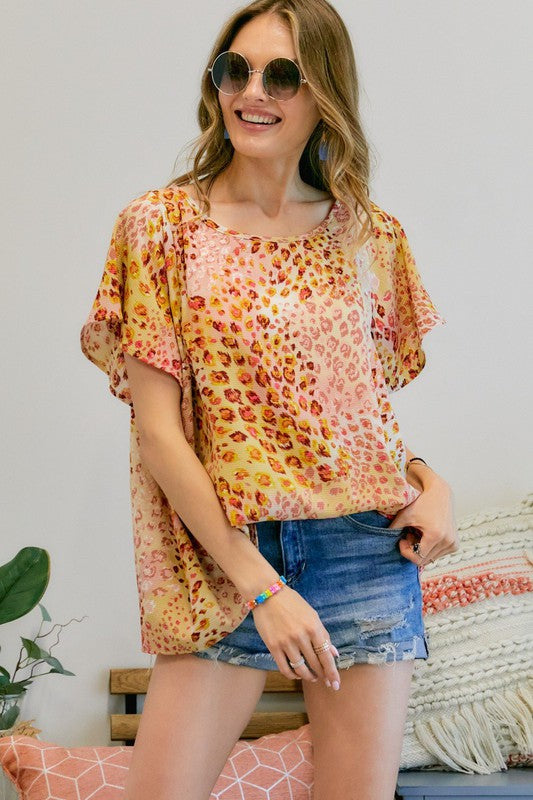 USA Made Ladies Pink & Orange Animal Print Versatile Loose Fit Top by Adora | Made in USA | Classy Cozy Cool Women's American Clothing Boutique