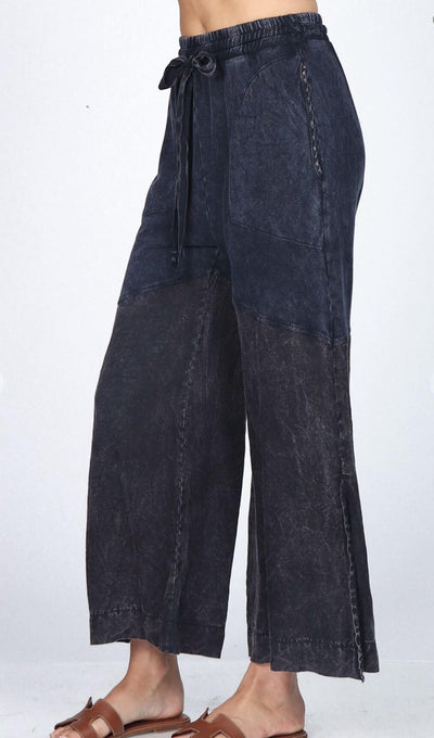M. Rena Style# S4979 Ladies Luxury Cotton and Linen Wide Leg Terry Lounge Pants | Made in USA | Women's Fine Clothing Made in America | Color: Obsidian