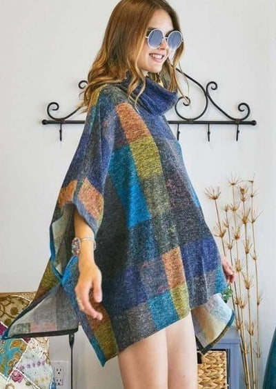 Ladies Oversized Lightweight Super Soft Colorful Turtle Neck Poncho | Classy Cozy Cool | Made in America Women's Clothing Boutique