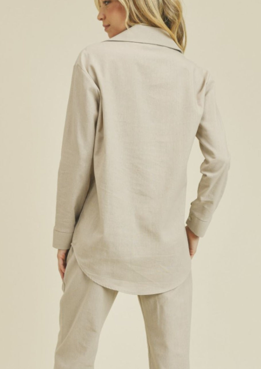 Brand: If She Loves | Dreamland Zion Button Down Linen Shirt | Style ISJK1173P | Made in USA & Sold by Classy Cozy Cool Women's Clothing Boutique