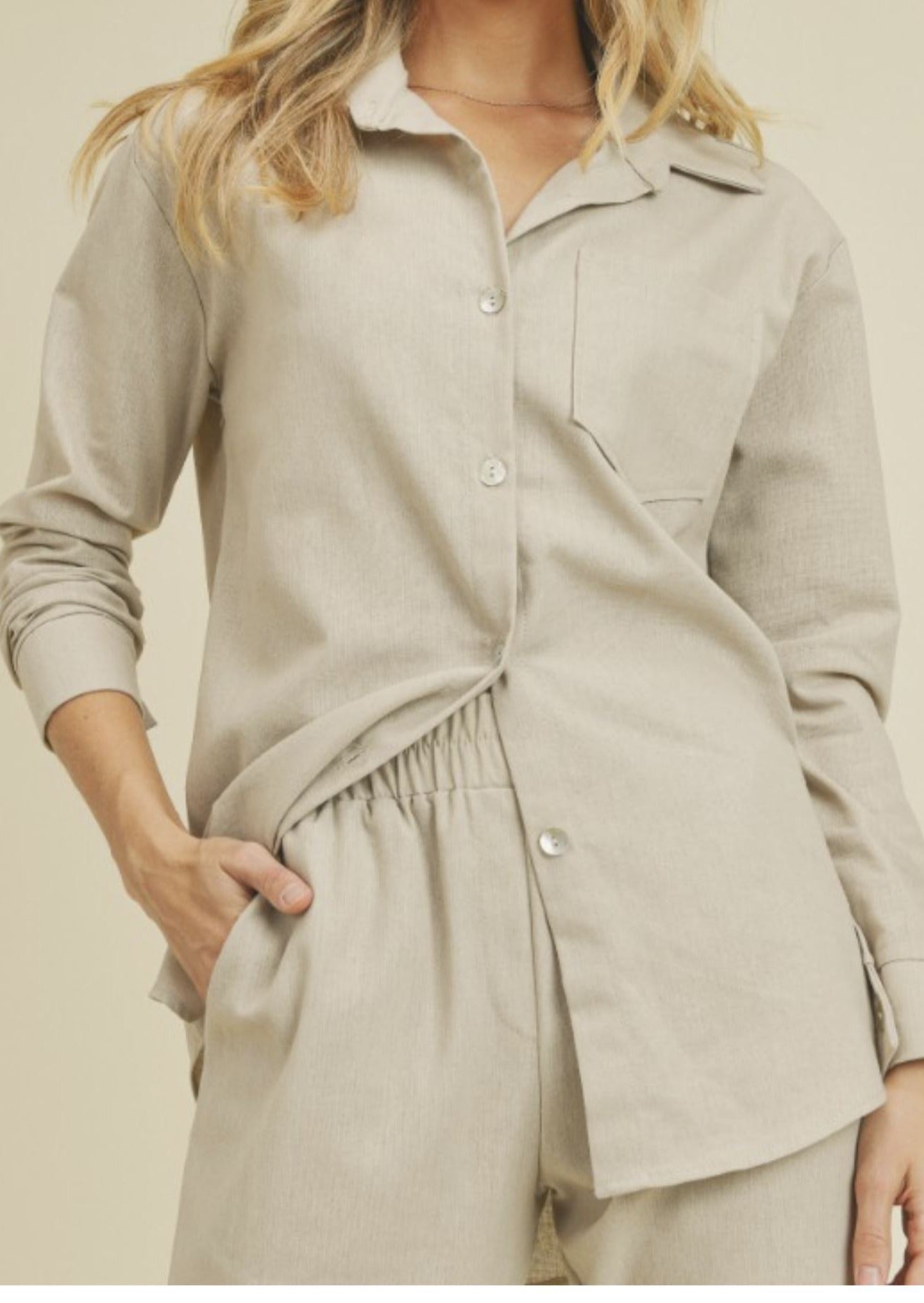 Brand: If She Loves | Dreamland Zion Button Down Linen Shirt | Style ISJK1173P | Made in USA & Sold by Classy Cozy Cool Women's Clothing Boutique
