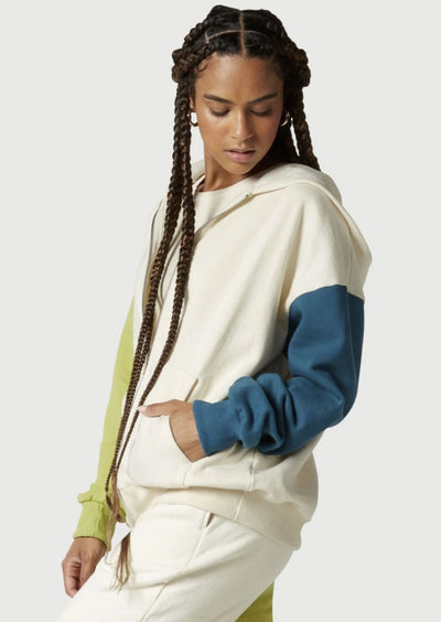 Color Block Ivory Combo Full Zip Hoodie | NUX style #H0294 | Made in the USA | Classy Cozy Cool Women’s Clothing Boutique | Matching Sweat Suit