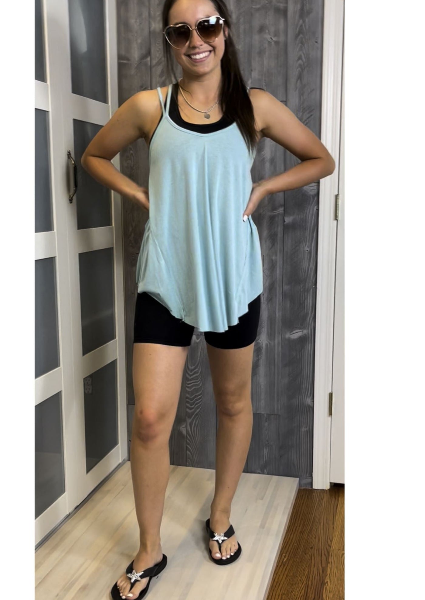 USA Made Strappy Crossed Back Soft Flowy Ladies Tank Top | Brand: Bucket List | Style # T1714 | Made in USA | Classy Cozy Cool Women’s Clothing Boutique