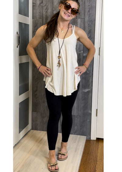 Bucket List Strappy Crossed Back Soft Flowy Ladies Tank Top | Brand: Bucket List | Style # T1714 | Made in USA | Classy Cozy Cool Women’s Clothing Boutique