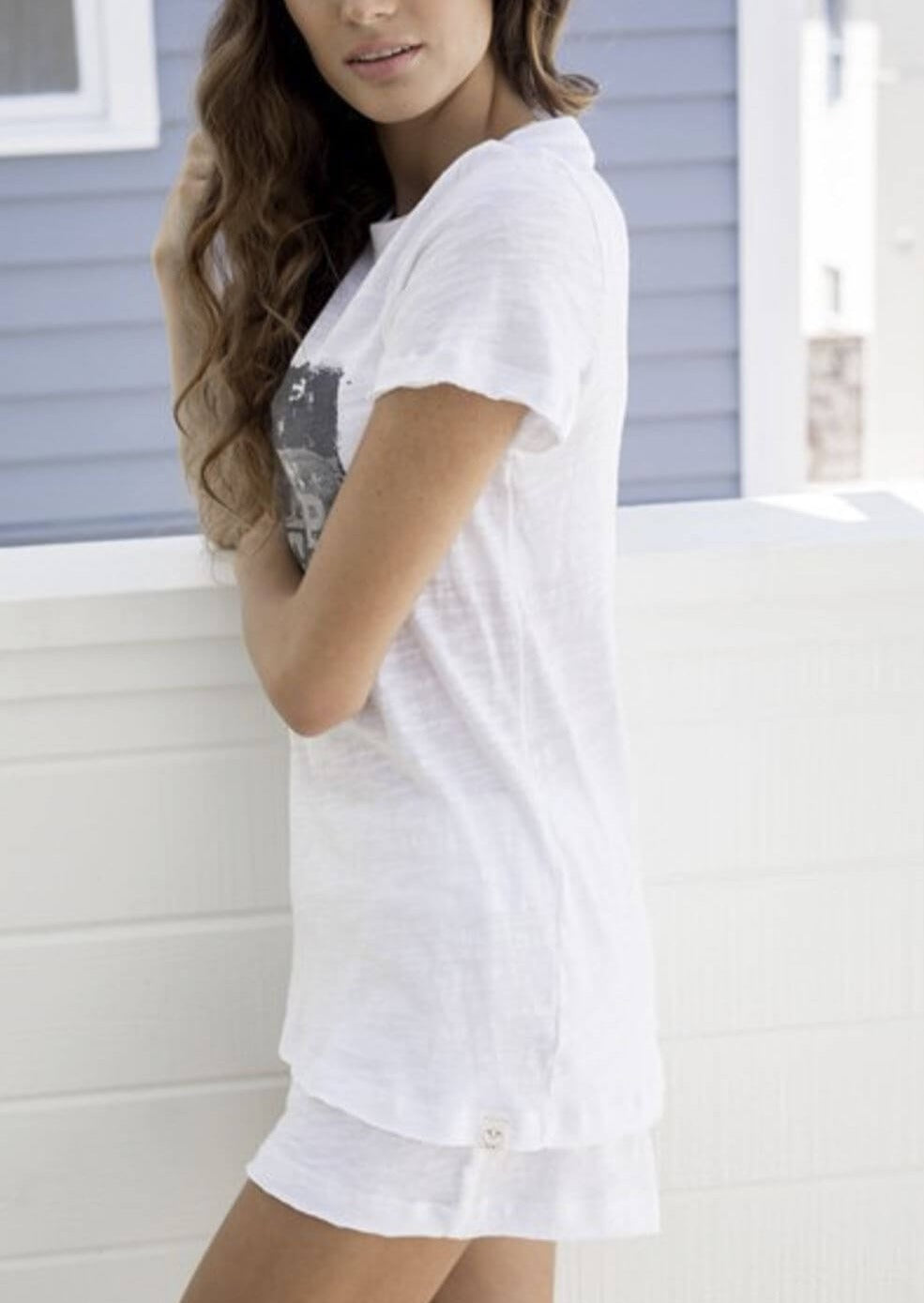Sleepaholik Ladies Truly Trudy Shaker Shorts in White Vintage Washed Cotton with Drawstring Waist | Made in USA | Classy Cozy Cool Women's Made in America Clothing Boutique