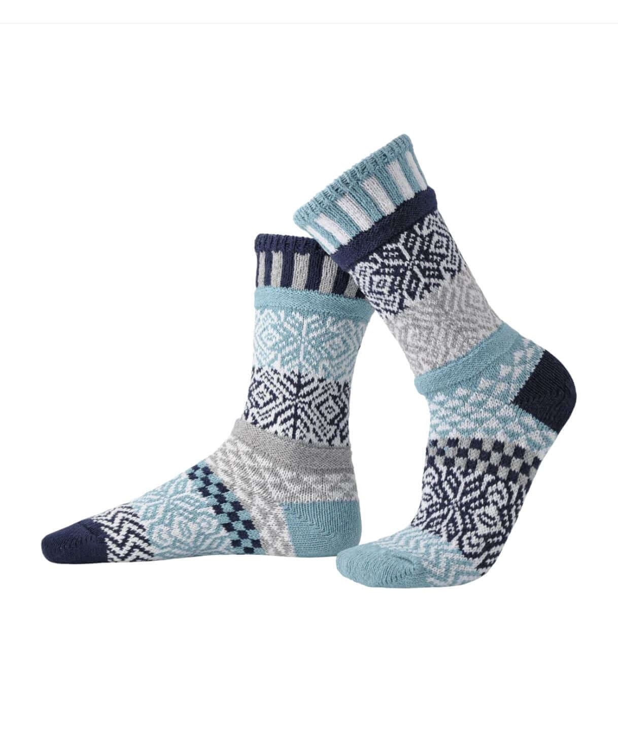 Solmate Socks SNOWFALL Knitted Crew Socks Proudly Made USA | These socks are delightfully mismatched & so very comfortable. American Made Clothing