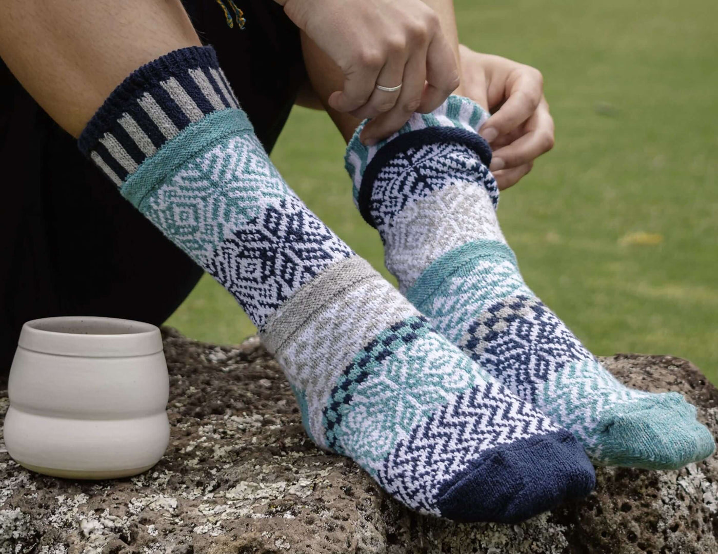 Solmate Socks SNOWFALL Knitted Crew Socks Proudly Made USA | These socks are delightfully mismatched & so very comfortable. American Made Clothing