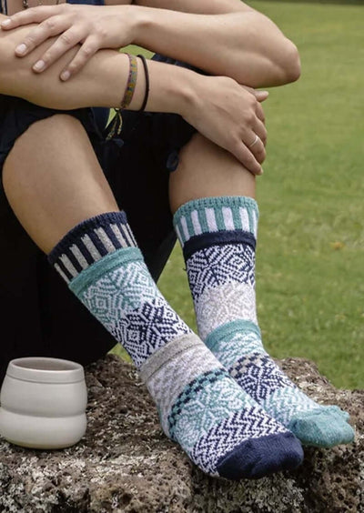 Solmate Socks SNOWFALL Knitted Crew Socks Proudly Made USA | These socks are delightfully mismatched & so very comfortable. American Made Clothing
